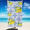 Mediterranean Lemon Print Beach Towel, Microfiber Large Sand Free Quick Dry, Blue Tile Pattern, Soft Absorbent Beach Towel