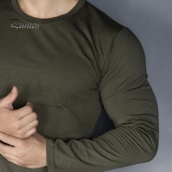 Pánský top na jaro podzim s kulatým výstřihem, slim fit, pružný, střední délky, s dlouhým rukávem, pulovrová mikina pro domov, sport, posilovnu, street wear