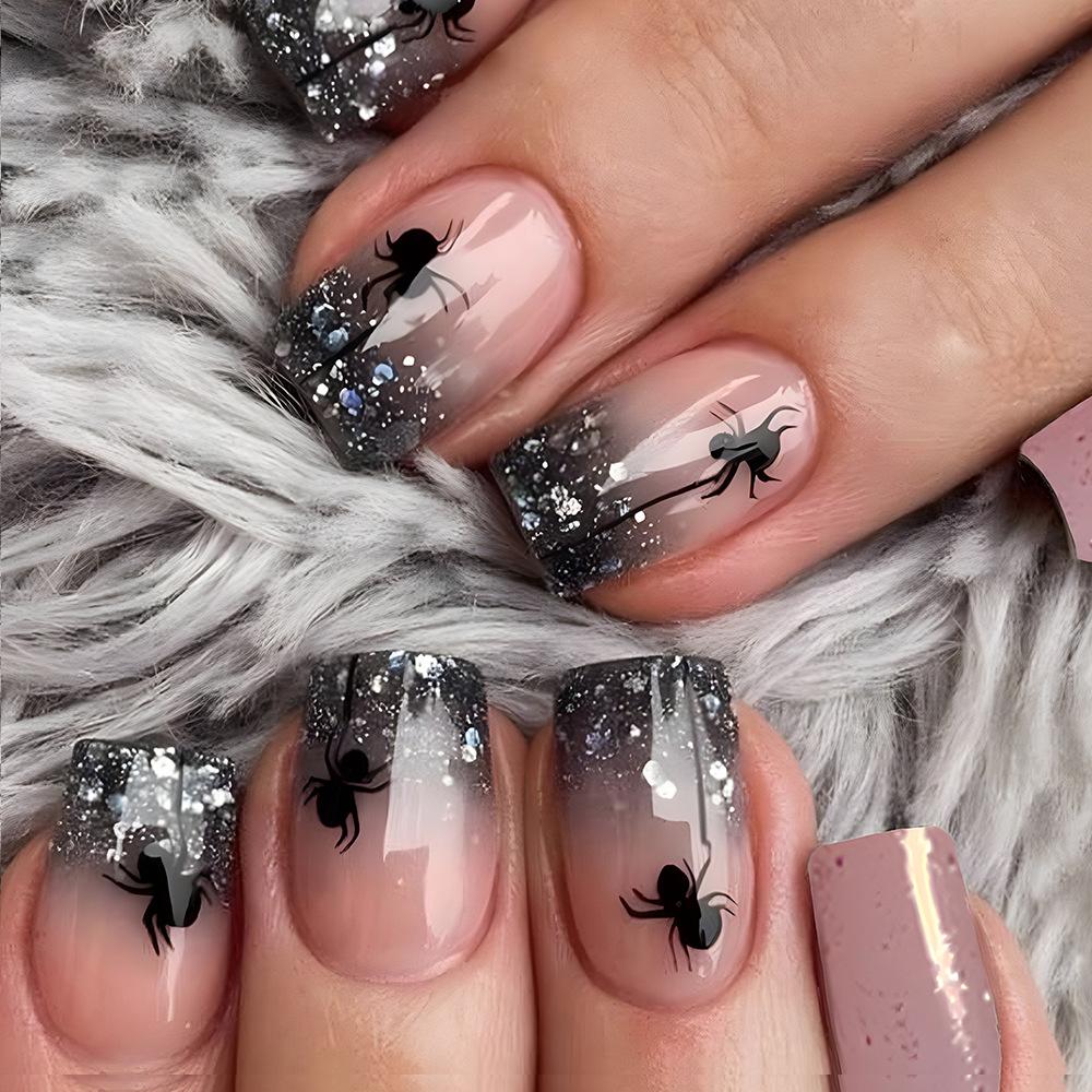 24 pz/set Quick Nails Glitter Bianco Gradiente Nail Art French Unghie Indossabili Adesivi per Unghie Rimovibili Impermeabili Unghie Finte