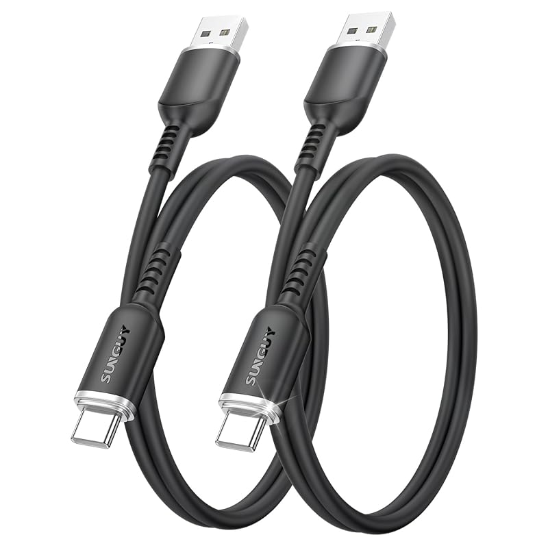 

SUNGUY USB Type C cable 0.6M tangle free cable Adopts silicone material [Set of 2] 18W fast charging USB-A to USB-C short 60cm USB2.0 data transfer