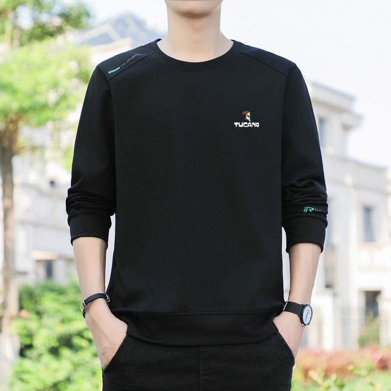 Men's Woodpecker Casual Long-Sleeve T-Shirt, 2025 Spring/Autumn, Plus Size Loose Fit, Round Neck Handsome Sweatshirt.