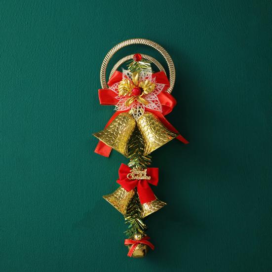Christmas Bell Plastic Jingle Bells Xmas Tree Hanging Ornament with Bow And Artificial Pine