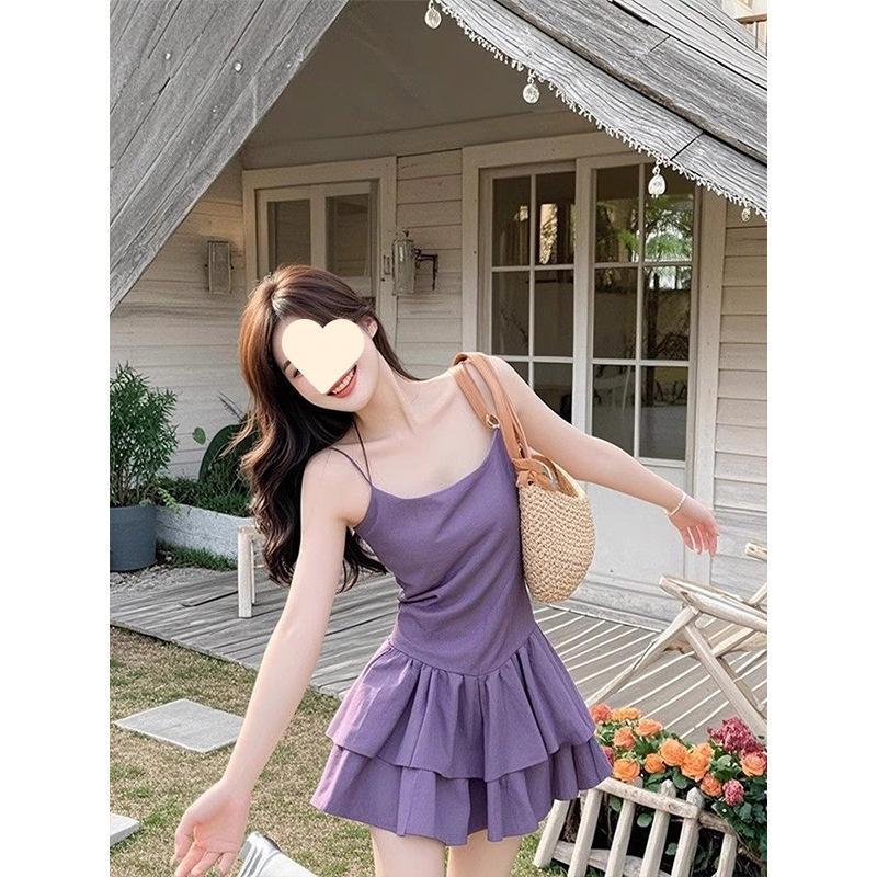 Pure lust Spice Girl Purple Suspender Dress Women's Summer Slim Skirt Cake Dress Niche Design Skirt