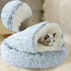 Round Hooded Plush Pet Bed Semi-Enclosed Indoor Small Cat Dog Cave Bed Winter Warm Kitten Puppy Sleeping Nest Pet Supplies
