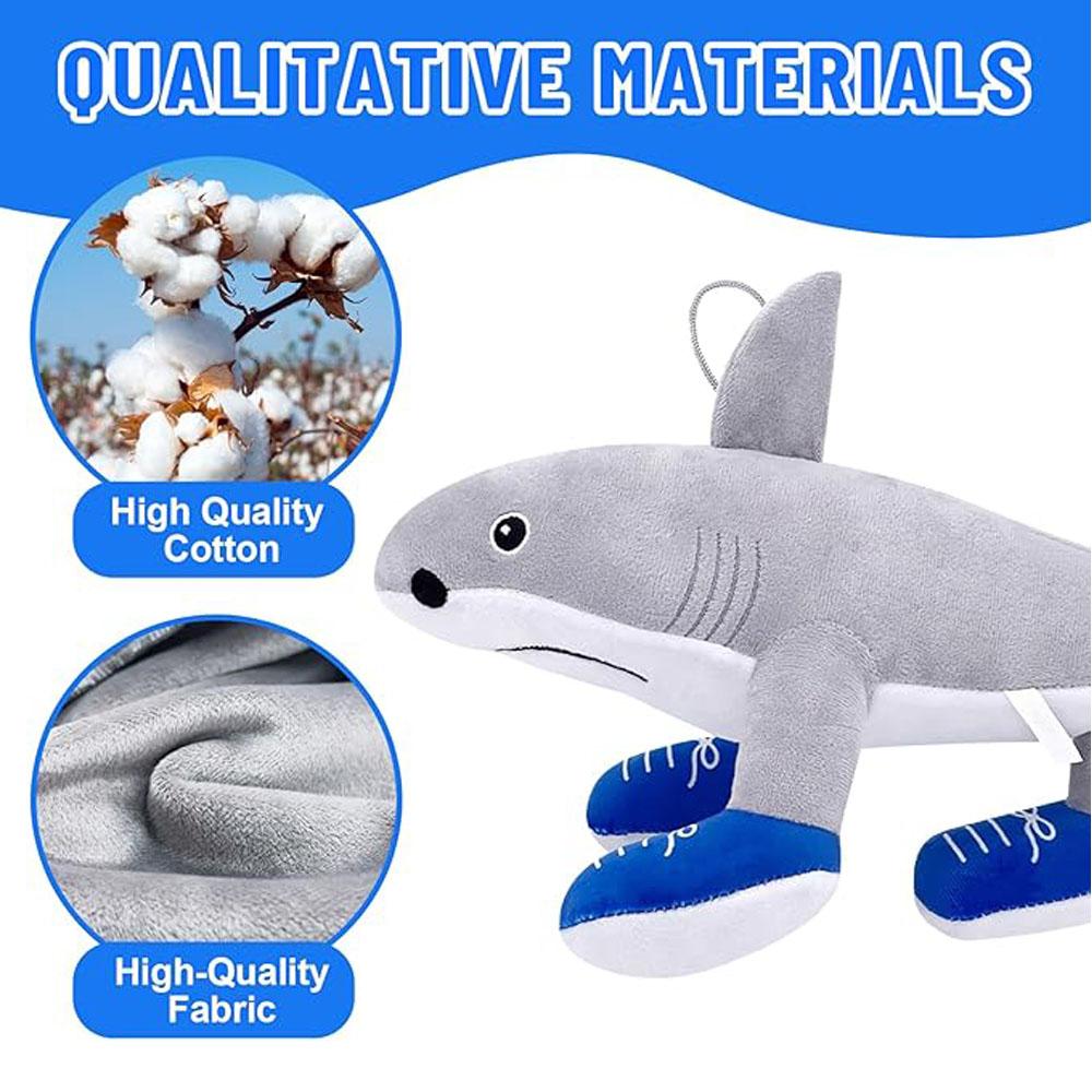 Non-Toxic Shark Plush Toy With Sneakers Cute Grey White Stuffed Animal Shark Wearing Blue Shoes Unique Running Shark Plushie For Kids