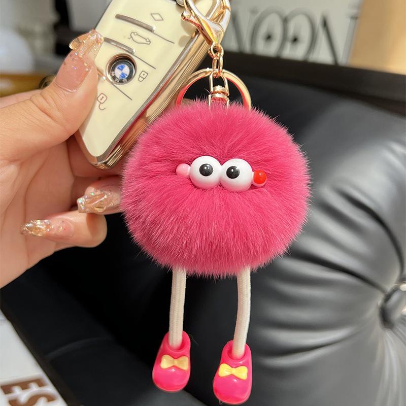 Cute Rex Rabbit Plush Keychain - Long Legs Little Coal Ball Bag Charm Doll