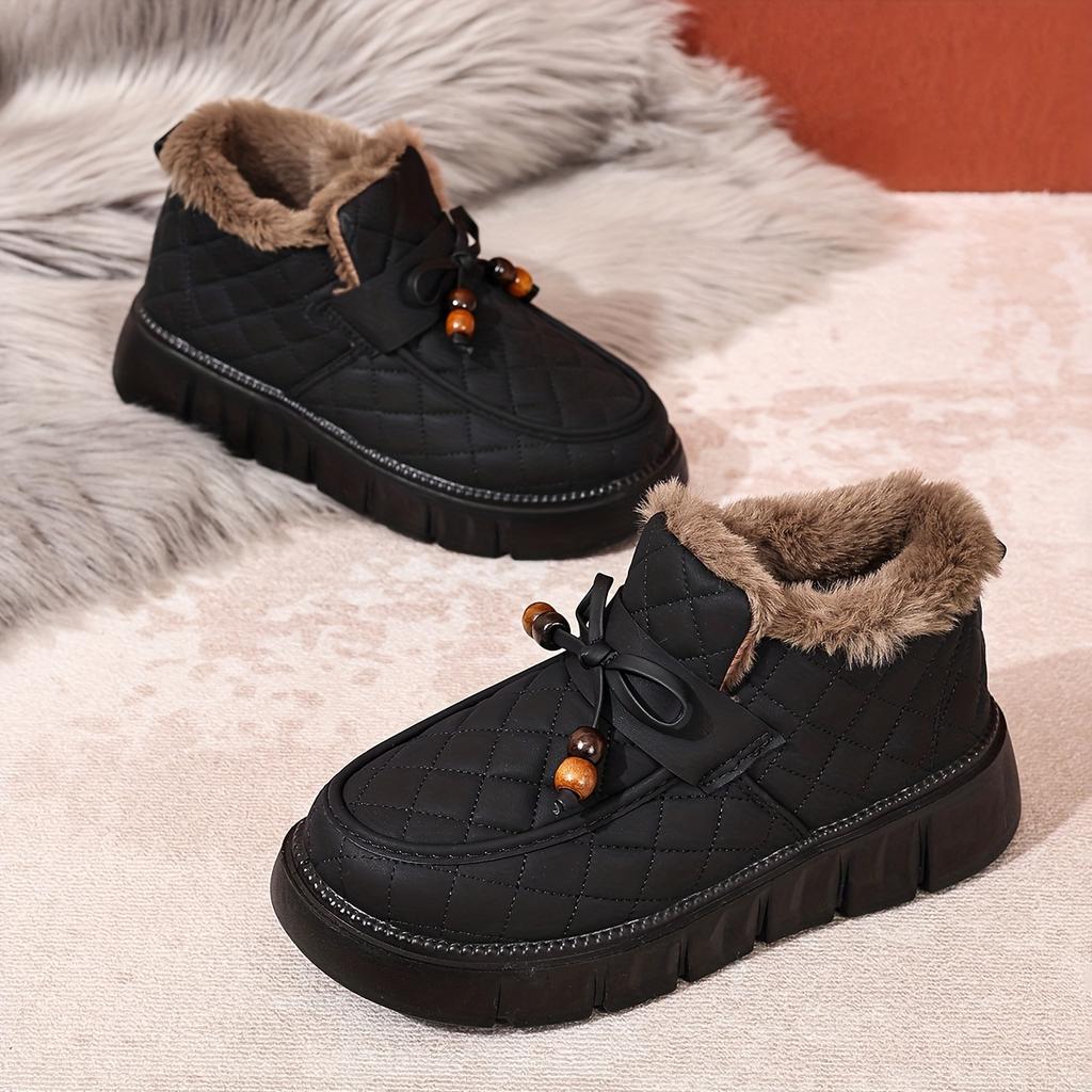 Women's Winter Short Boots • Casual Comfortable Durable • Warm Thick Sole with Lining • Fashionable Bowknot • Versatile Women Shoes