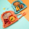 Cartoon Dinosaur Three Compartments Dinner Plate Spoon Fork Bowl Cutlery Set For Kids