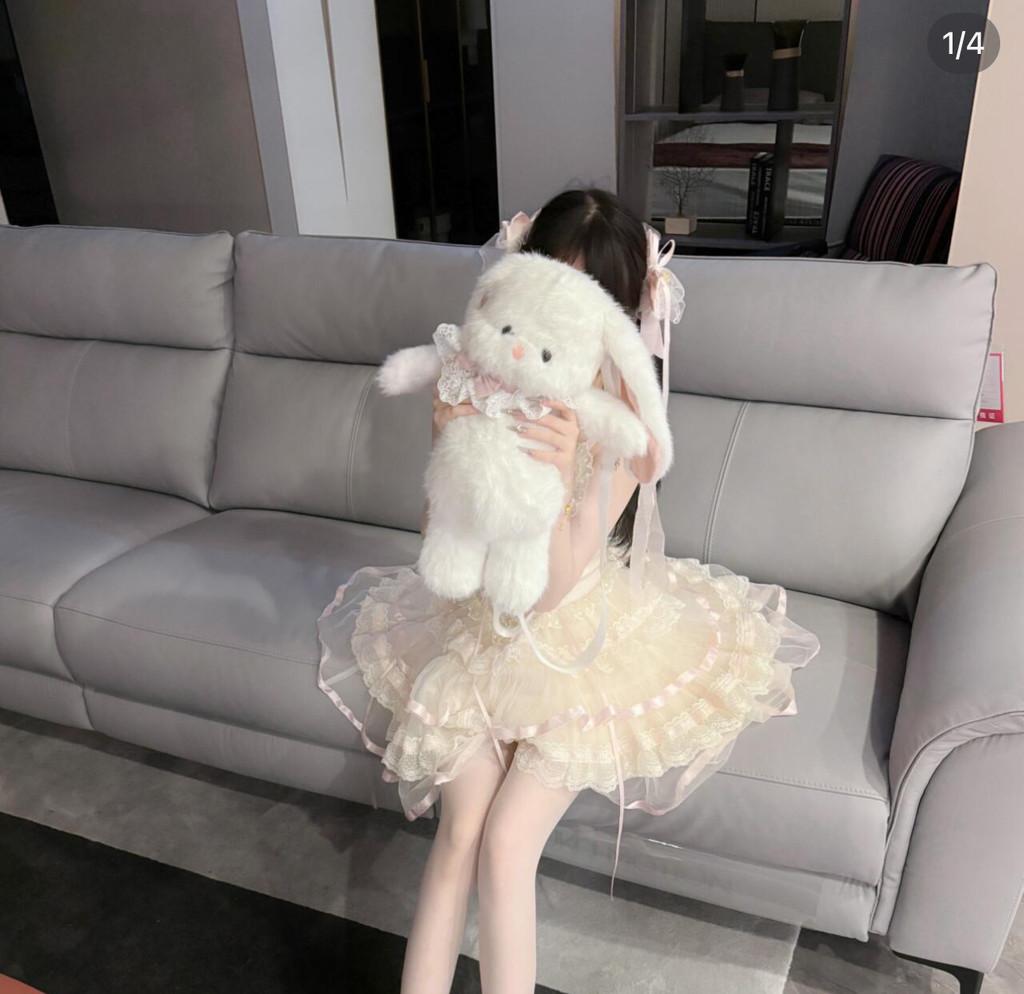 Plush Bunny Backpack For Kids With Cartoon Design And Soft Material For Daily Use