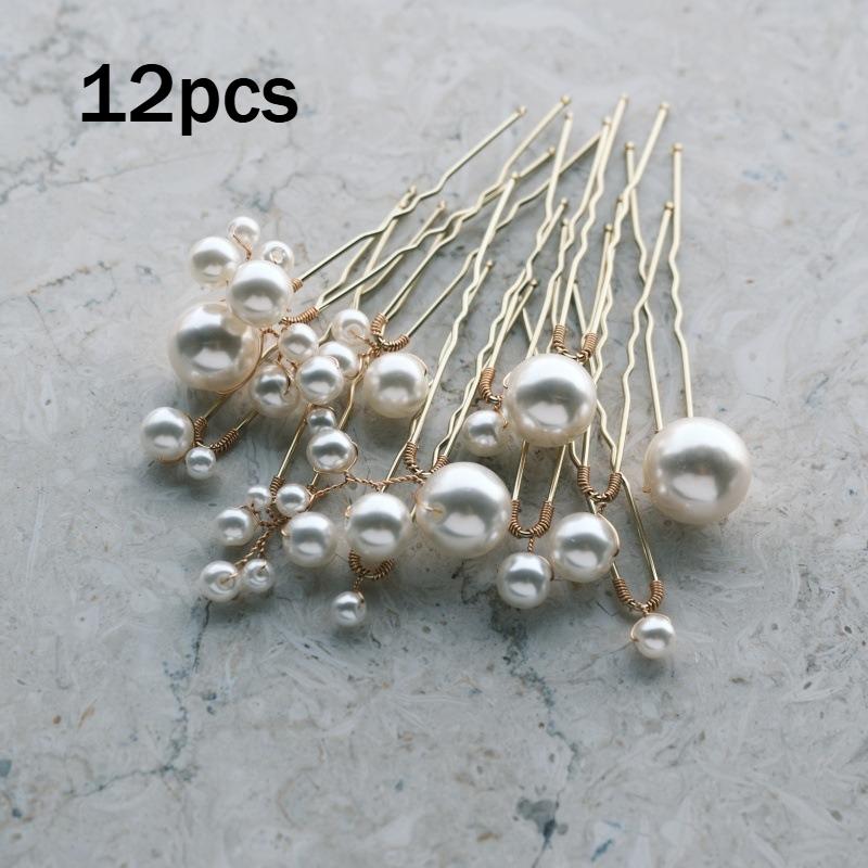 12pcs Simple Faux Pearl Handmade Hairpins | Fashionable Versatile Prom Accessories, Alloy and Resin Material