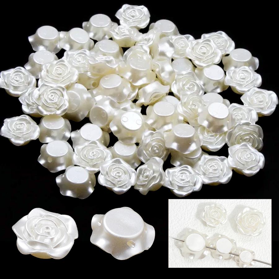 10/20pcs Plastic White Rose Shaped Pearl Button Decoration Accessories for Knitwear Shirt DIY Handicraft Sewing Art Supplies XJM
