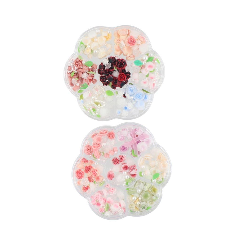 Mixed Pearl Beads Rose Nail Decorations Pink Rose Flower Rose Nail Rhinestones  Nail Salon