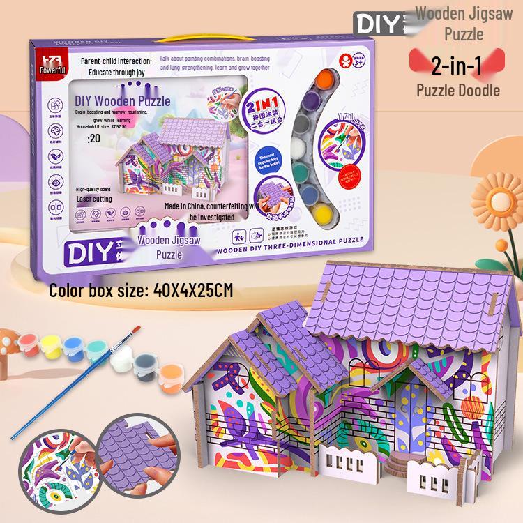 Children's Large 3D Wooden Puzzle Graffiti DIY Drawing Set for Boys and Girls