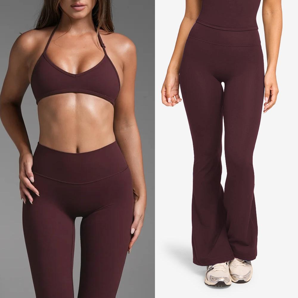 Yoga suit, sexy neck bra, beautiful back, women's bell pants, sports running fitness yoga suit