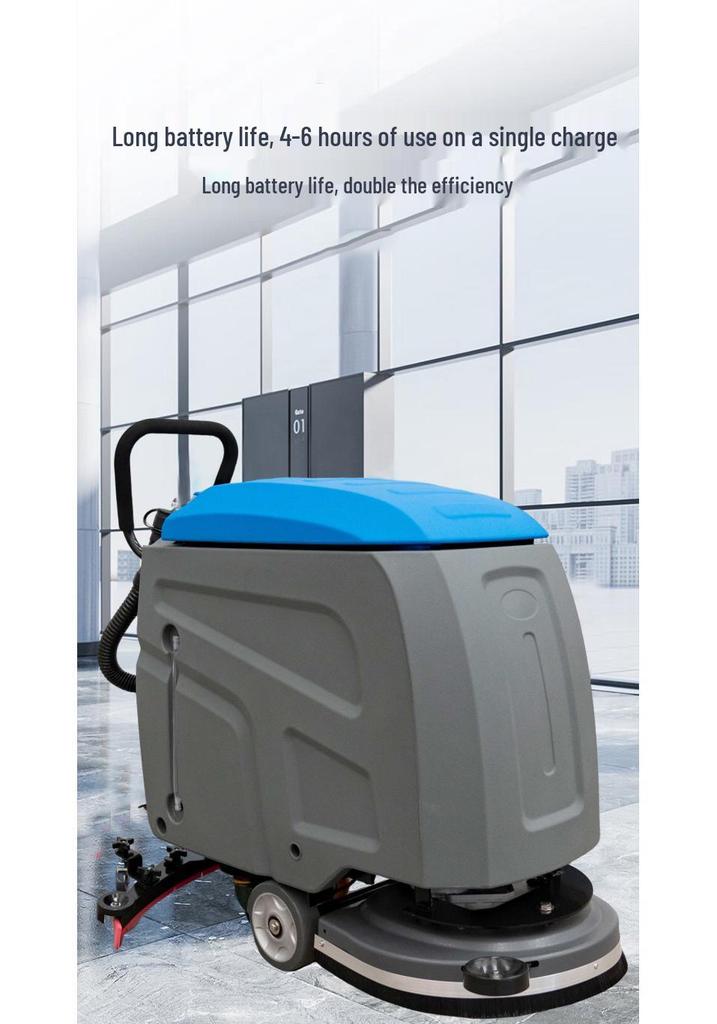 X2 Manual Floor Scrubber: Commercial Cleaning Machine for Factories, Workshops, Malls, Garages, and Property Management.