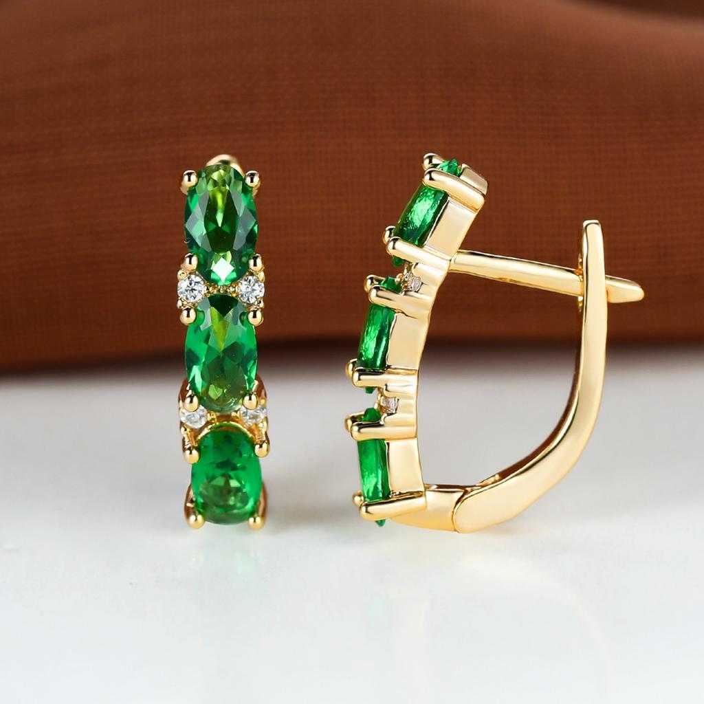 French Style Light Luxury Gold Three Oval Diamond Earrings Buckle Stylish and Fashionable Earring Accessory