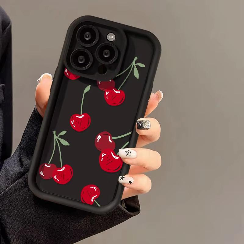 Red Cherry Pattern Soft TPU Phone Case for iPhone 17 Air 16 15 14 Pro Max Plus 13 12 Mini 8 7 X Xs Back Cover