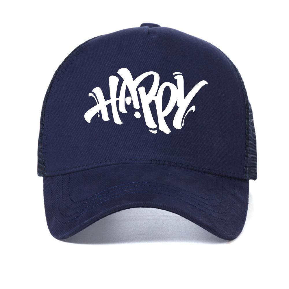 

Happy Artistic Fonts Printing baseball cap for Men Summer Comfortable Breathable mesh snapback hats adjustable trucker hat Adjustable темно-синього кольору