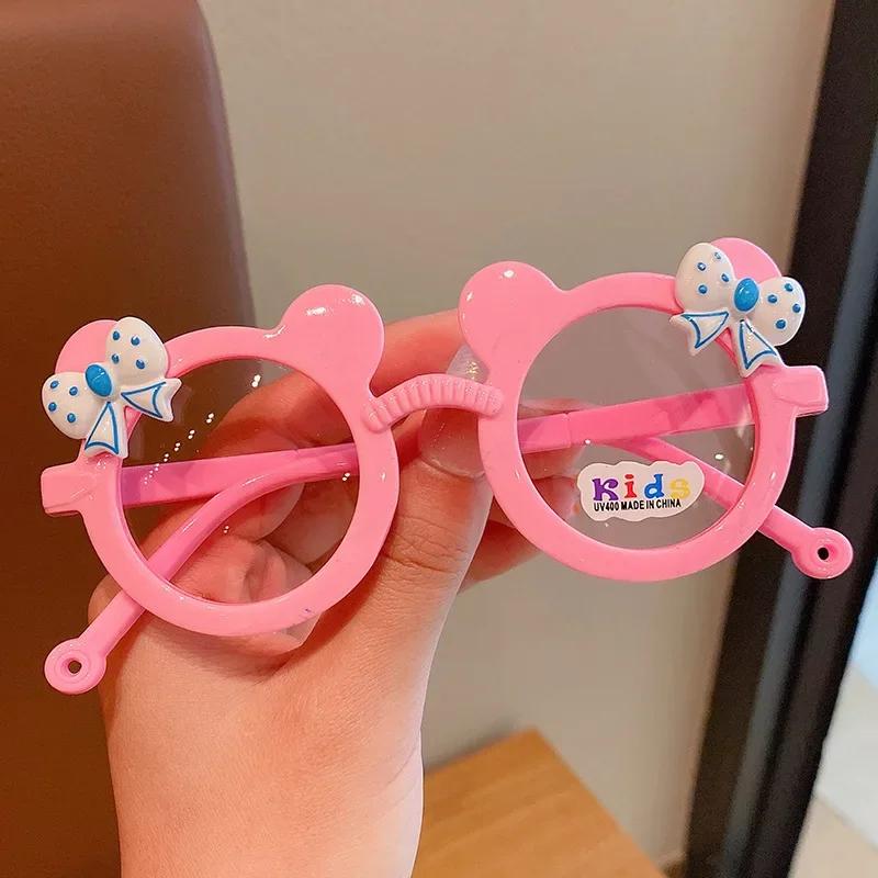 Cute Childrens Sunglasses Boy Girl Cartoon UV400 Glasses with Bow Bear Design for Outdoor Travel Photo