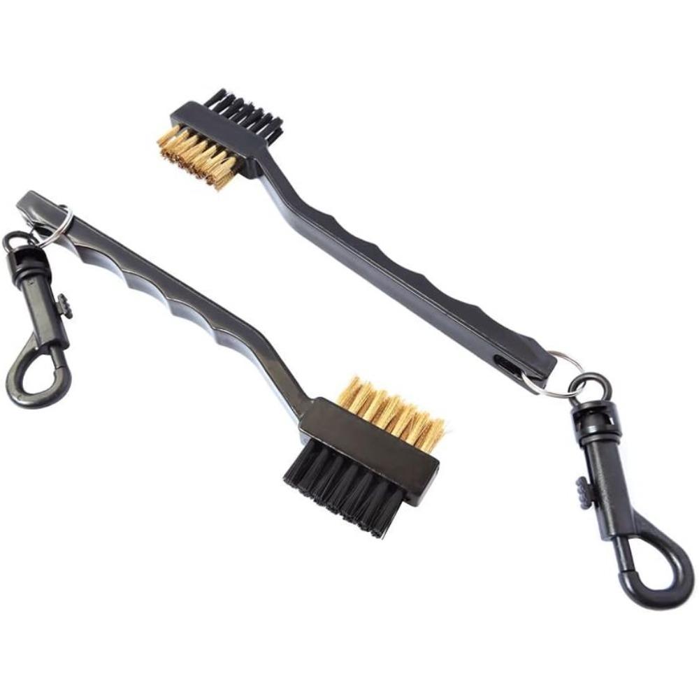 Pack of 2 Golf Club Cleaning Brush with Double Sided Brass & Nylon Bristle, Black Pack of 2
