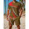Men's O Neck Short Sleeved Shorts Set Summer Fashion Casual Sports Sets 3D Stripe Printed 2-piece Set