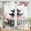 2pcs   Upscale Curtains 2D print Chinese Ink Painting Style Fabric (without rod) Decorations Inside Ldeal for Various Rooms