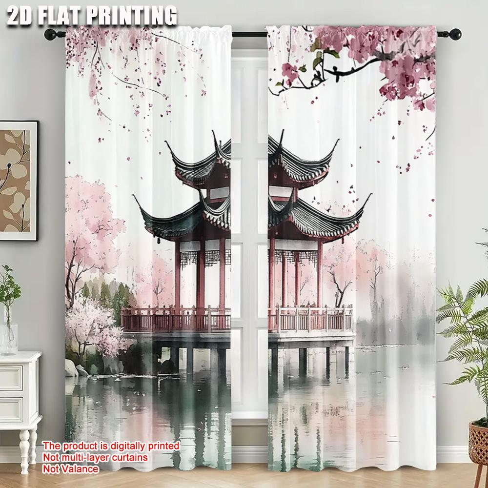 2pcs   Upscale Curtains 2D print Chinese Ink Painting Style Fabric (without rod) Decorations Inside Ldeal for Various Rooms