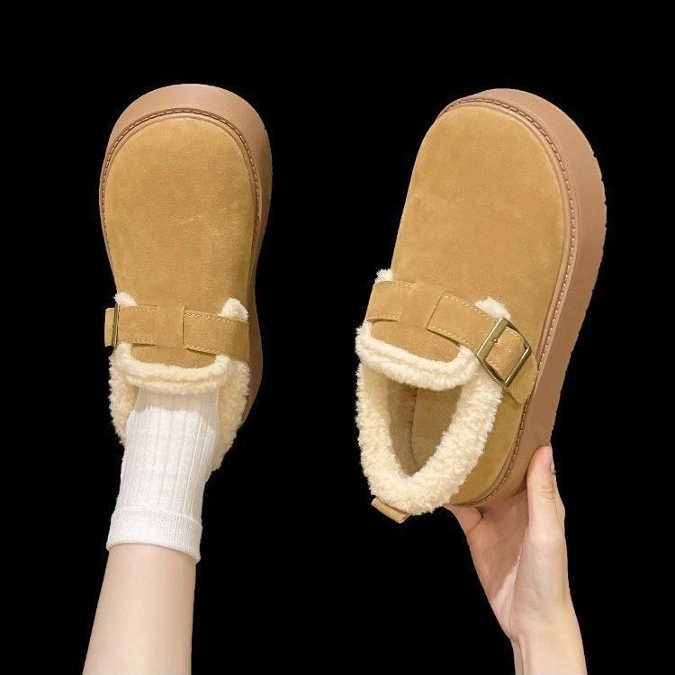 Damen leichte erhöhende dicke Sohle Winter warm Fell eins Schneestiefel Plüschfutter rutschfest lässig Sport Baumwollstiefel Fellschuhe