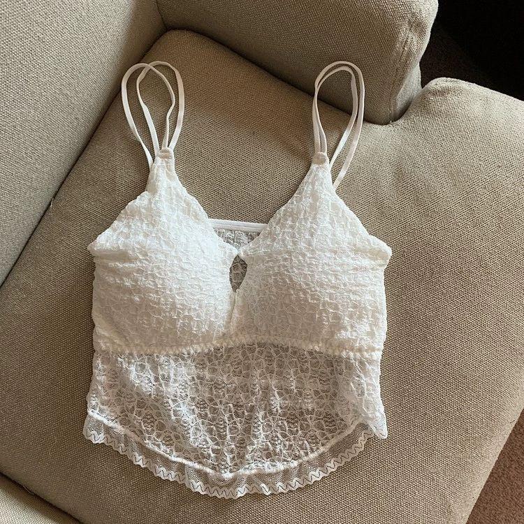 

Сексуальный кружевной ажурный топ-майка с красивой спиной и съемными нагрудными подушечками, с чувством дизайна, короткий, с темпераментом, нишевое нижнее белье для женщин one size белый