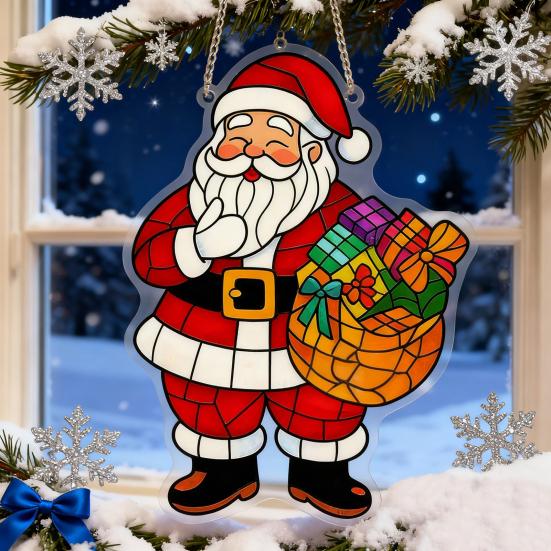 Akrylová sluneční past Vánoční ozdoby Efekt vitráže 2D plochý Vlak/Vánoční stromek/Santa Claus Závěs na okno