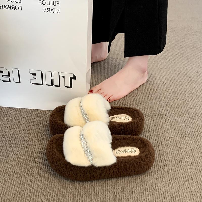 Mao Mao slippers women's autumn and winter wear 2025 new Internet celebrity plush shoes thick sole heightening cotton slippers