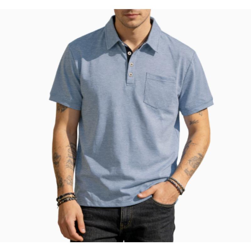 Men Solid Loose Short Sleeve Pocket Business Casual Turn Down Collar Polo Shirt