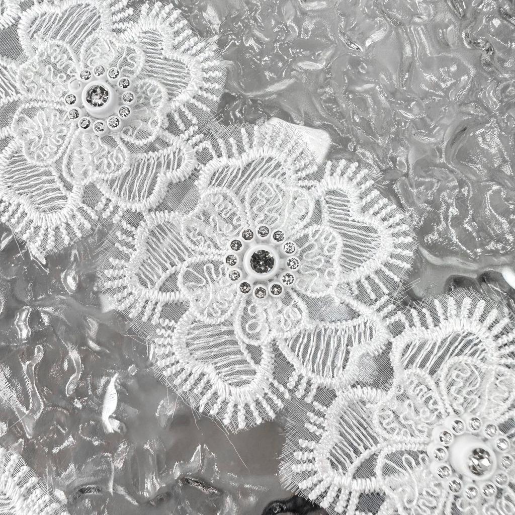 Delicate White Mesh Nail Drill Embroidery Three-Dimensional Flower Hair Accessories Skirt Bag Decoration Lace Lace Accessories