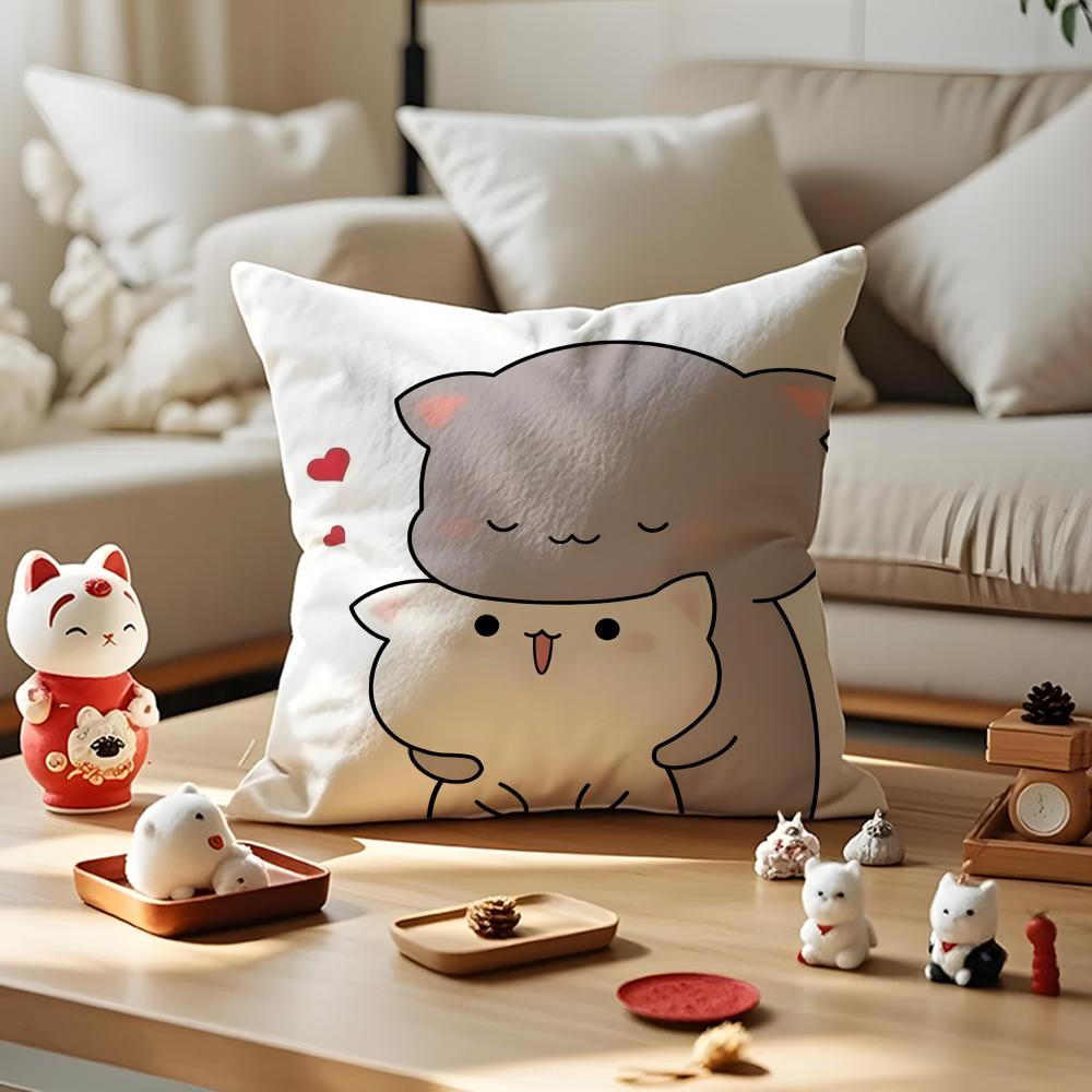 Bubu duda Mochi Peach Cat Cushion Cover Silky Short Plush with Invisible Zipper Dustproof Sofa Pillow Cover for Home Decor