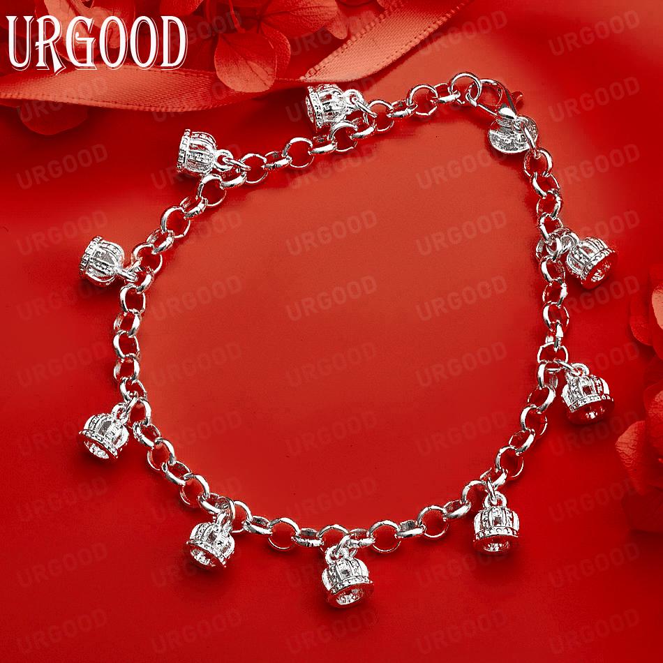 925 Sterling Silver Crown Pendant Bracelet Fashion Jewelry Gift 20CM