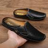 Fashion Summer New Genuine Leather Mens Half Slippers Breathable Casual Mules shoes Lightweight classic Non-slip driving flats Moccasins