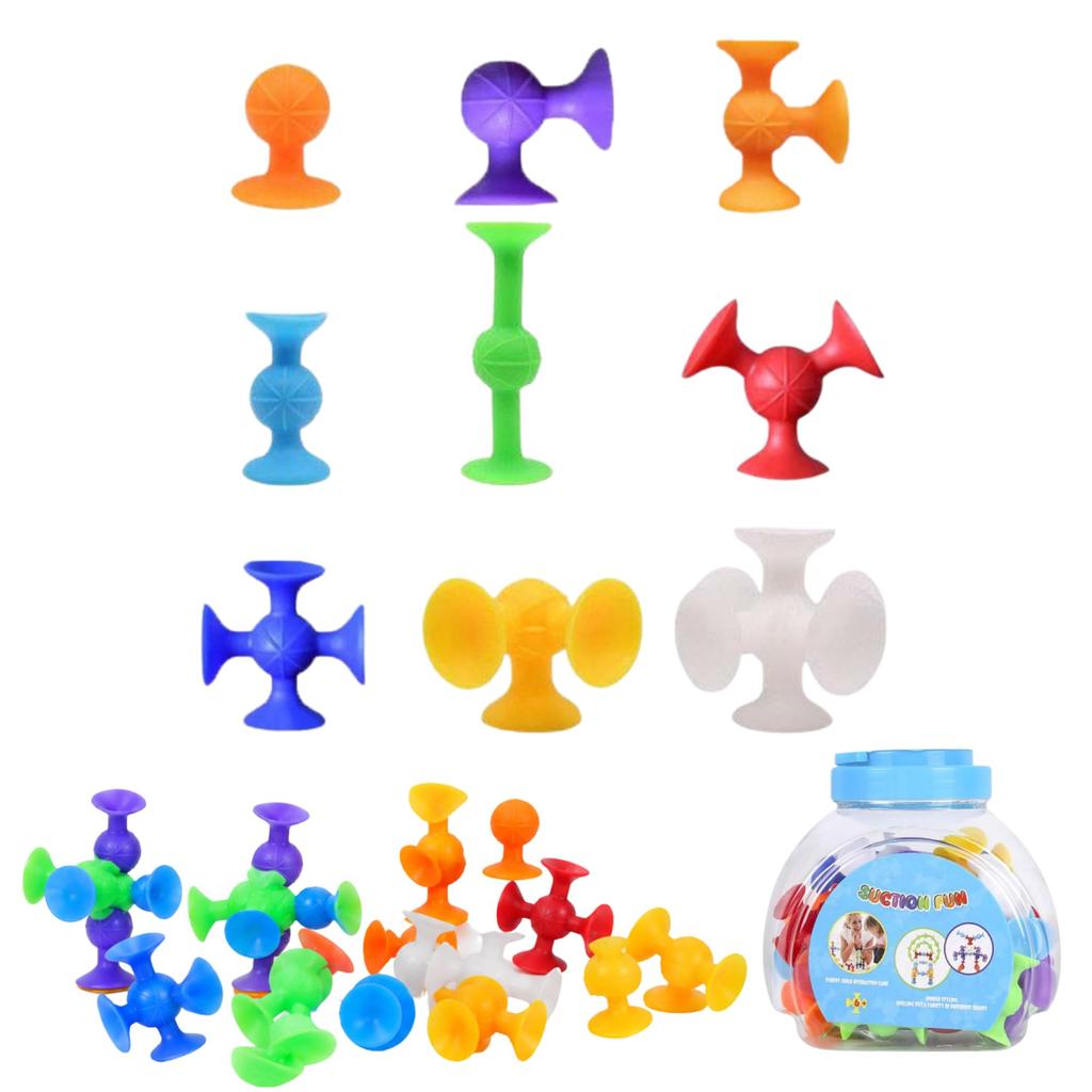 NASSIA Bath Toy Suction Cup Blocks Squeeze Toy Silicone Puzzle Assembly Stress Relief Adhesive Blocks Bathroom Car Portable Gift for Boys and Girls