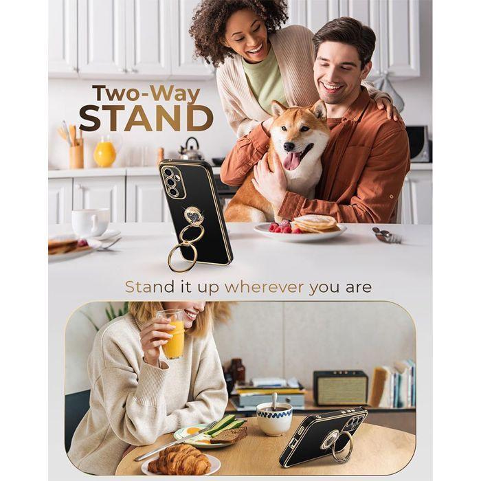 Θήκη για Samsung Galaxy S25 FE, Λεπτή Προστασία Σιλικόνης με Δαχτυλίδι Μοτίβο Καρδιά και Κορδόνι - Μαύρο