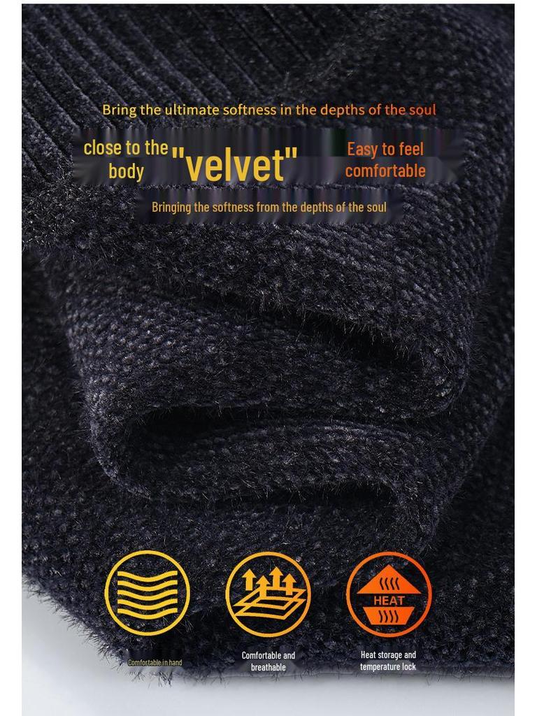 2025 Winter Men's Embroidered Fleece Sweater - Round Neck, Plus Velvet Chenille Knit, Thickened Base Layer Top
