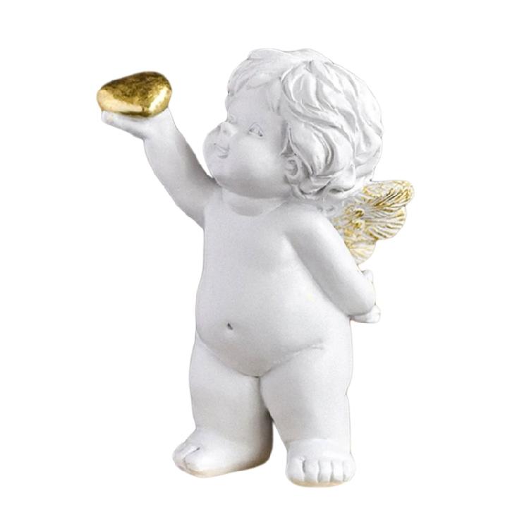 Embracing Heart Baby Angelic Figurine Resins Sweet Cherub Holding Heart Sculpture Statue Ornament for Home or Office