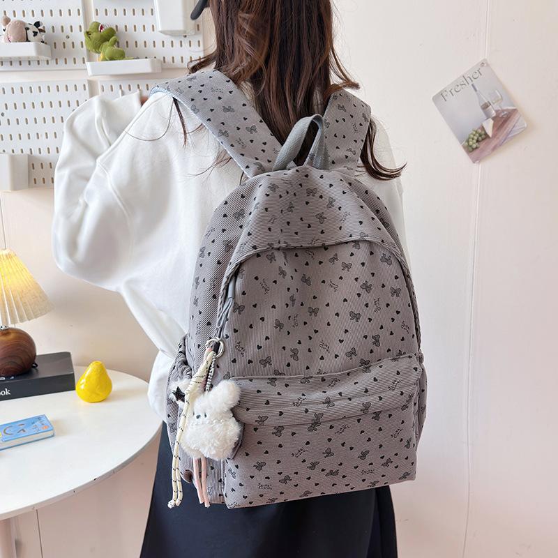 Schoolbag wholesale Korean version casual large-capacity bag women's bag 1011 spring corduroy backpack printed student schoolbag