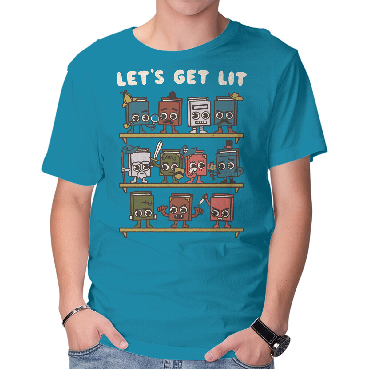 Unisex Crew Neck T-Shirt Book Lovers Get Lit Graphic Short Sleeve Casual Tee XS