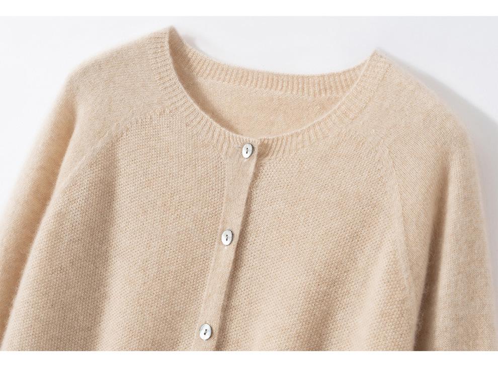 Women's Pure Cashmere Round Neck Cardigan - Autumn/Winter Loose Fit, Solid Color Knitted Sweater Coat