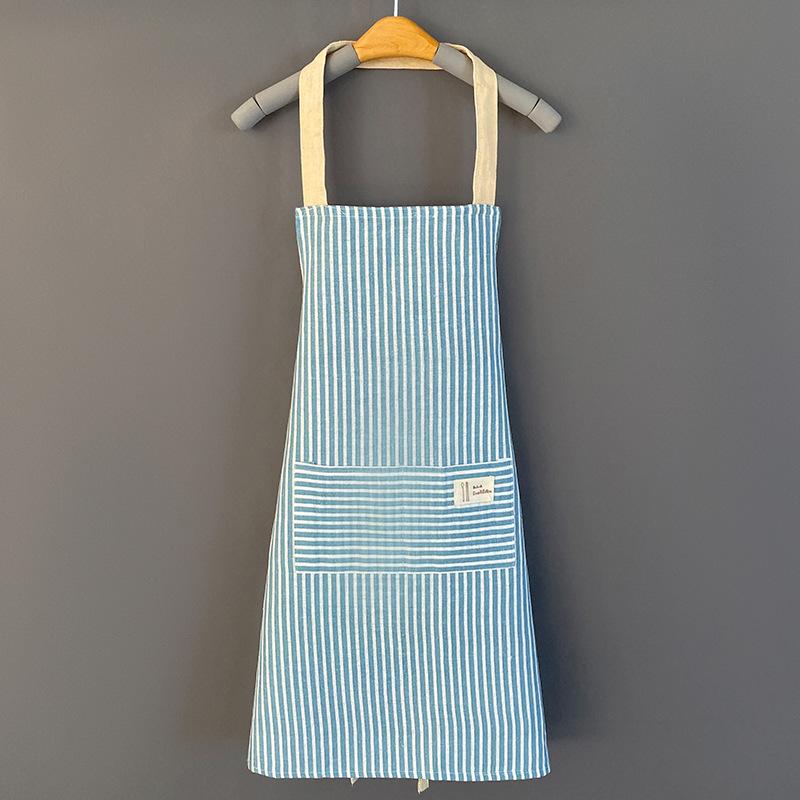 Hemp Apron Striped Cotton Household Japanese Aprons For Cleaning Cooking Baking With Large Pocket Cute Women's Apron Overalls