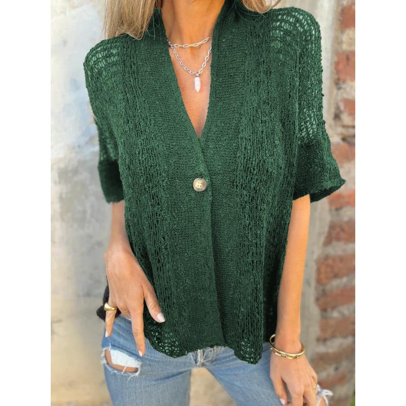 

Independent новый женский ажурный вязаный кардиган-топ на одну пуговицу с рукавом средней длины на весну и осень XL зелёный