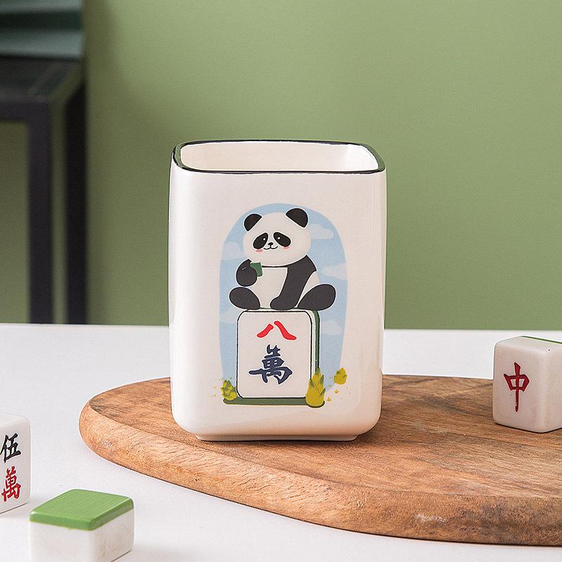 

Creative Panda Mahjong Ceramic Cup Make a fortune Good luck Chess and Card Room Gift Coffee Cup Personalized Home Breakfast Milk Cup 400ml