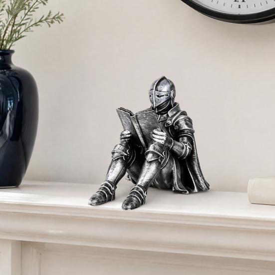 Medieval History Collectible Knight Book Nook Statue, 3D Printed Armored Reading Bookend Figurine, Sophisticated Shelf Decor Retro Gothic Bookshelf