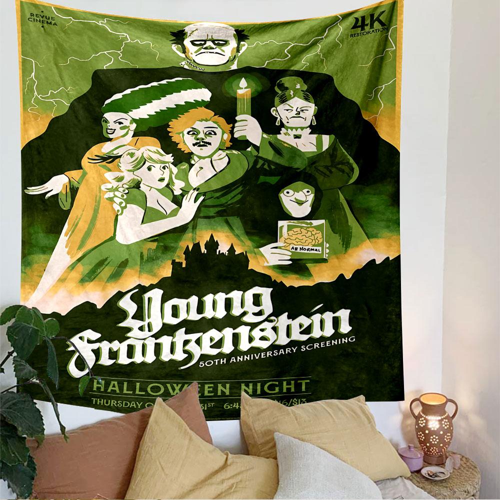 Young Frankenstein Tapestry Wall Hanging, Halloween Classic Movie Poster Art, Retro Wall Decor for Bedroom Living Room Dorm