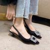 Fashion Summer Women Sandals New Women's Shoes Pointed Toe Shallow Nude Pink Diamond Shoes Low Heel Back Strappy Shoes Women Dress Shoes