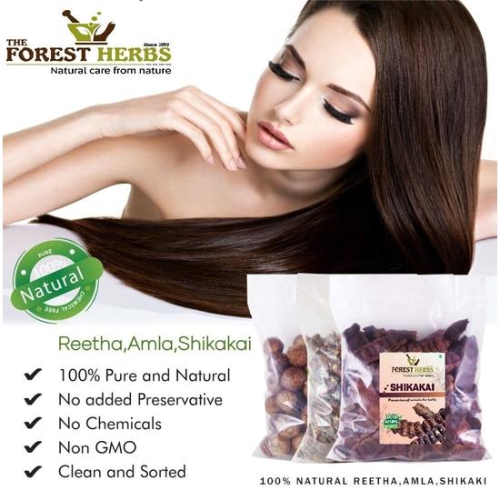 The Forest Herbs Soin Naturel De la Nature Bio Entier Séché Amla, Reetha, Shikakai Forme Brute pour Soin Capillaire Combo Chaque 200Gms